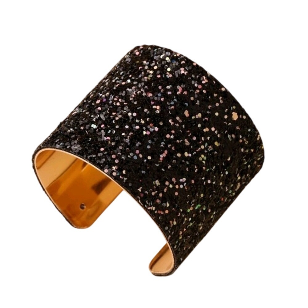 Elegant Black Glitter Cuff Bracelet‎ with Gold Interior